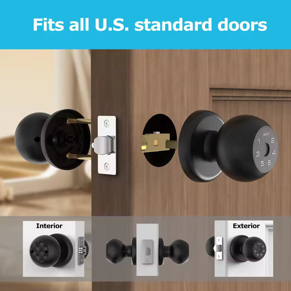Smart Door Knob Lock with Fingerprint – Keypad & Type C Keyless Entry Handle