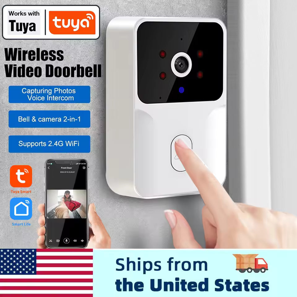 Tuya Smart Video Doorbell Camera 480PHD Wireless doorbell for Home Security, Night Vision, Voice Change, 2-Way Audio, Waterproof