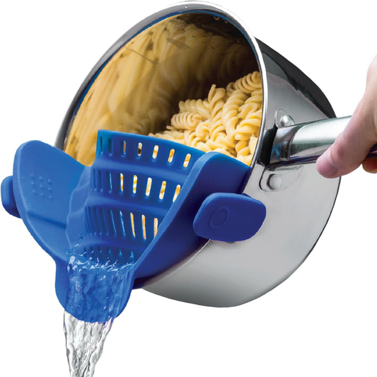 Kitchen Gizmo Snap N' Strain - Silicone Pasta Strainer Clip-On for Pots and Pans - Heat Resistant Colander for Vegetables and Noodles - Kitchen Gadgets for Cooking - Space-Saving Design - Gray