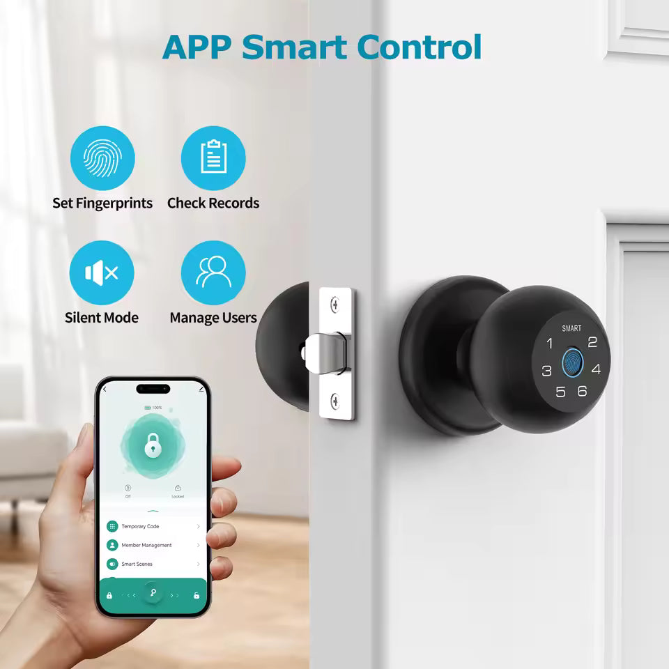 Viladepot Smart Lock Fingerprint Door Lock TYPE-C Interface App Control Passcode Unlock Electronic Touchscreen Keypad Indoor