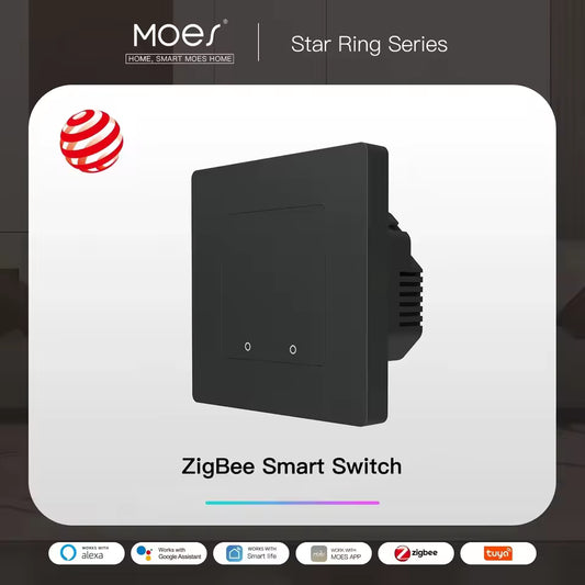 MOES Smart Light Switch Tuya ZigBee Star Ring Series No Neutral Wire No Capacitor Needed Smart Life Works with Alexa Google Home